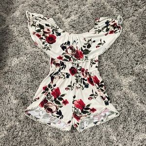 Cream floral shirt romper size small